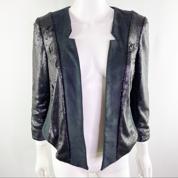 Anthropologie SHONDA Black Cropped Sequin Jacket - Picture 4 of 10